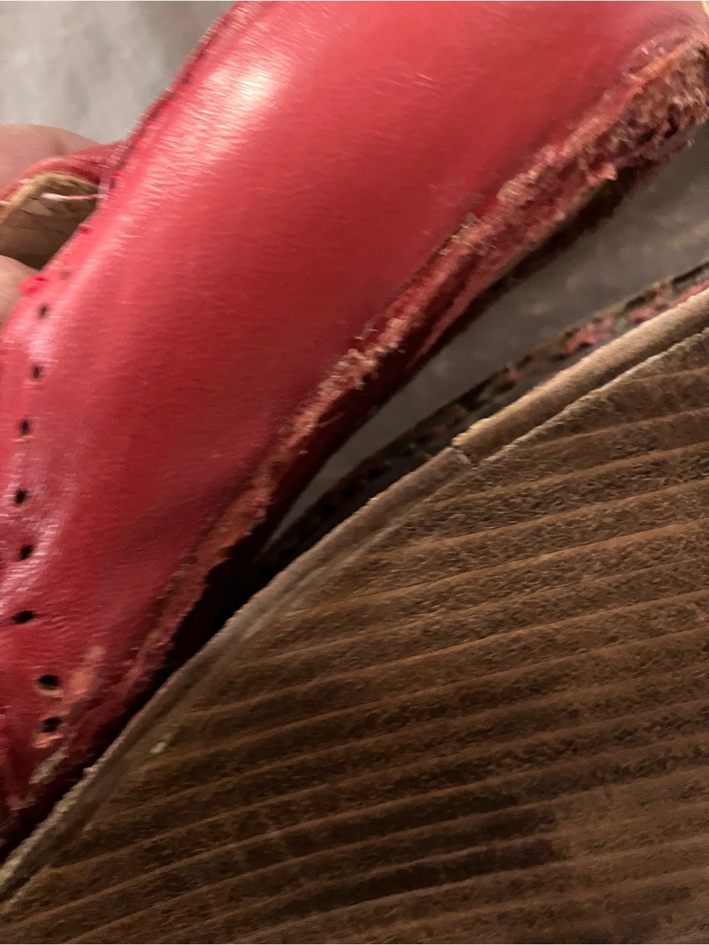 Vintage Red T-Strap Cutout Leather Pumps - Picture 9 of 9